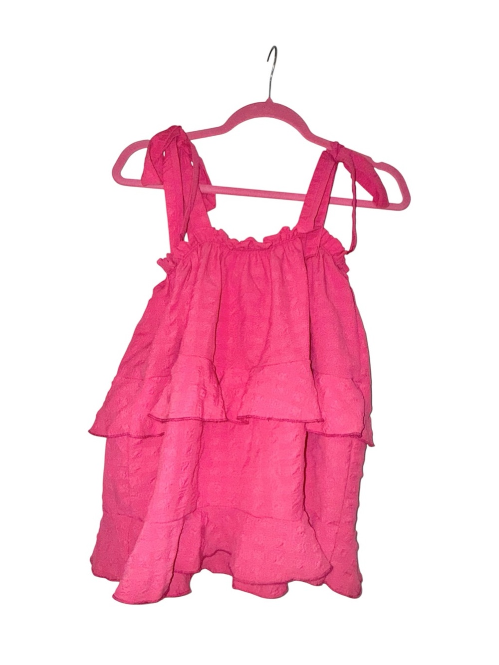 Pink Tiered Textured Ruffle Tank Top by Haptics with Tie-Shoulders. SMALL. Etc!